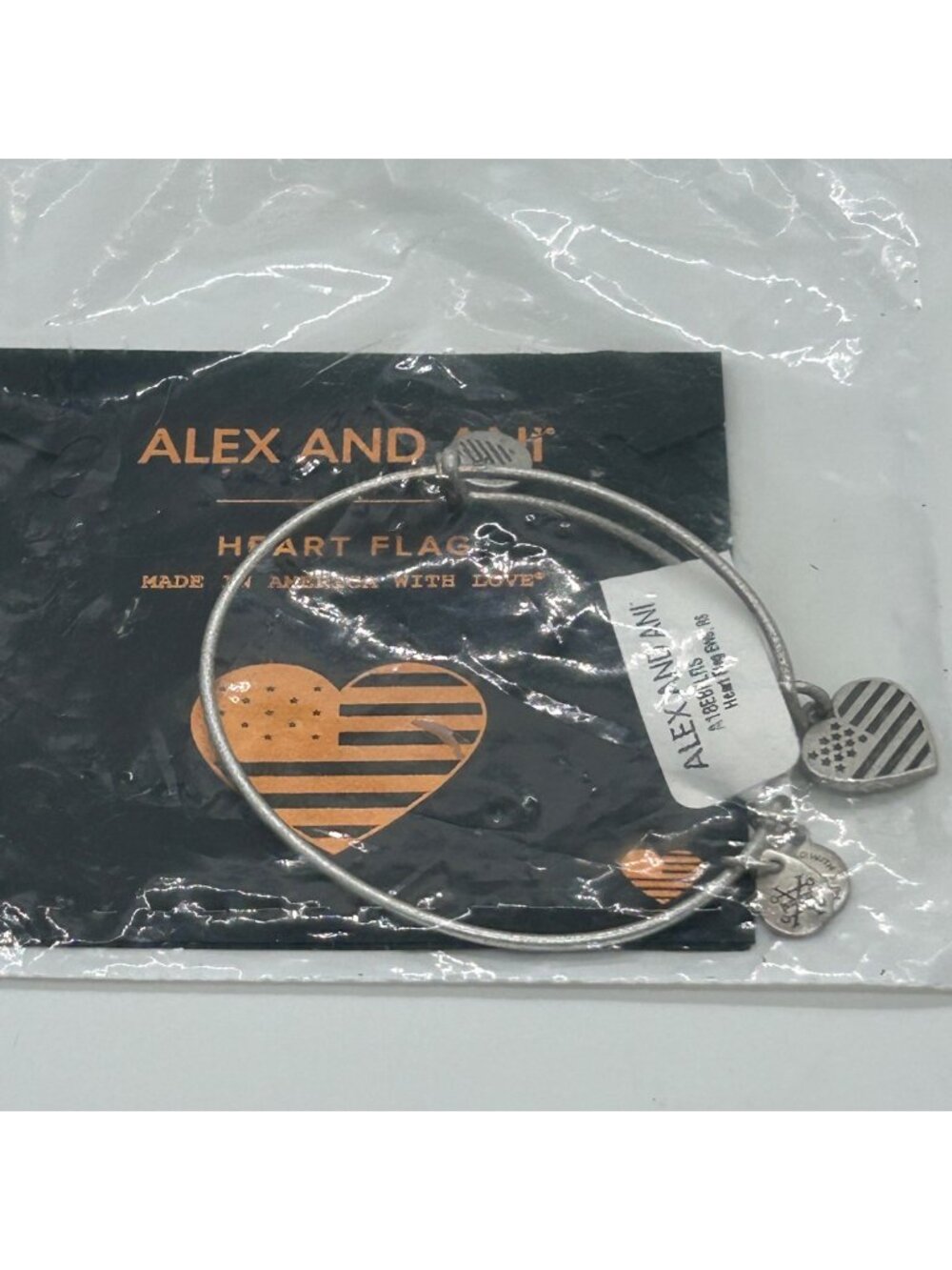 Alex And Ani Heart Flag American Charm Bangle Bracelet USA Patriotic Design New